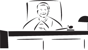 Illustration of judge sitting behind bench