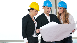 Three businessmembers looking at plans