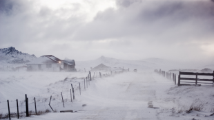 Snow storm on rural road